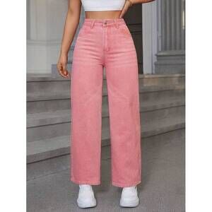 Solid High Waist Wide Leg Slant Pocket Jeans